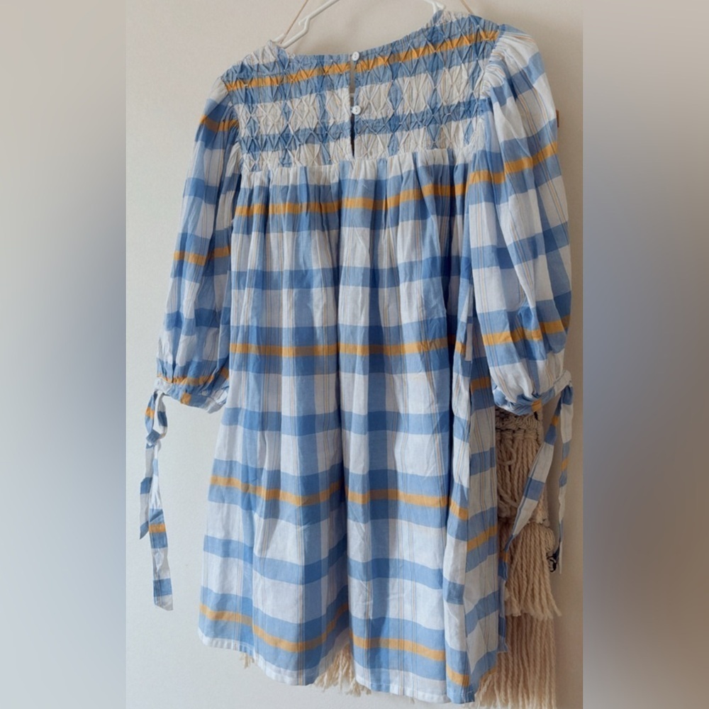 NWT Daughters of India Freya Blue Plaid Mini Dress Size XS Puff Tie Sleeve - Picture 6 of 6